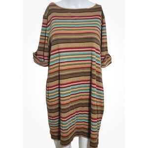 Lauren Ralph Lauren 3X Striped Knit Dress Brown Red Teal Orange Casual Chic